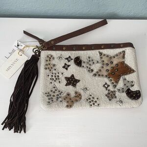 Shyanne Leather Clutch Wristlet & Tassel Country Costal Cow Girl Purse Stars NEW